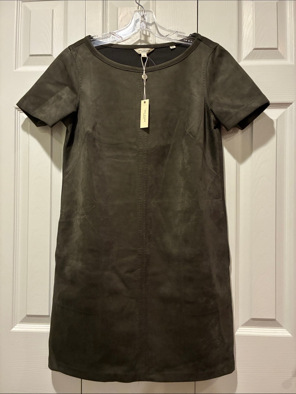 NWT Max Studio London Suede Shift Dress, Loden, Small